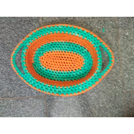 palm Leaf oval Tray Rama green &amp; orange Color-205