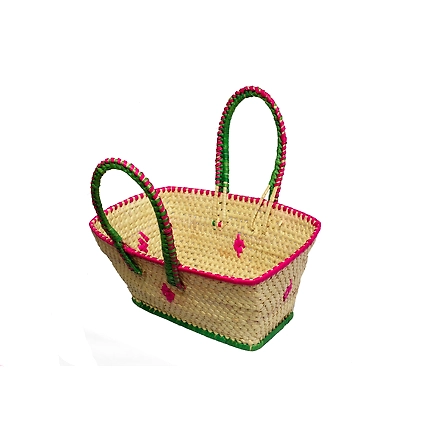 palm Leaf pooja Basket Cream,pink &amp;green Color-164