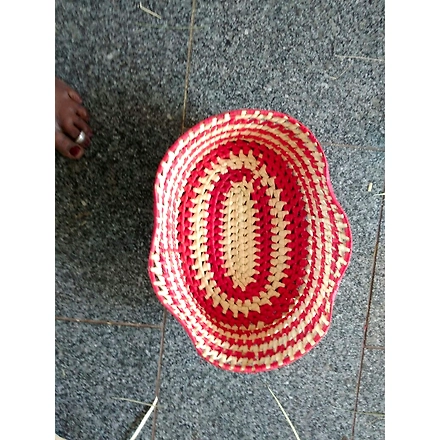 palm Leaf oval Tray Red &amp; Cream Color-184