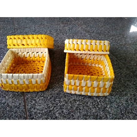 palm Leaf Small Box(Single) Yellow &amp; Cream Color-176