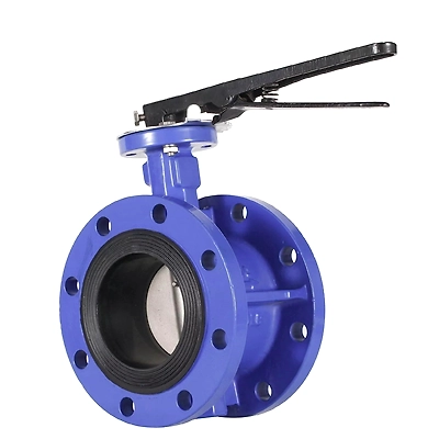 Wafer-type butterfly valve with blue lever handle