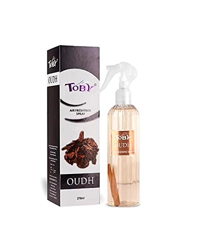 Toby Air Freshener Spray - Sandal (270 ml) | Transparent Bottle | Long-Lasting Sandalwood Fragrance-TOBYOud