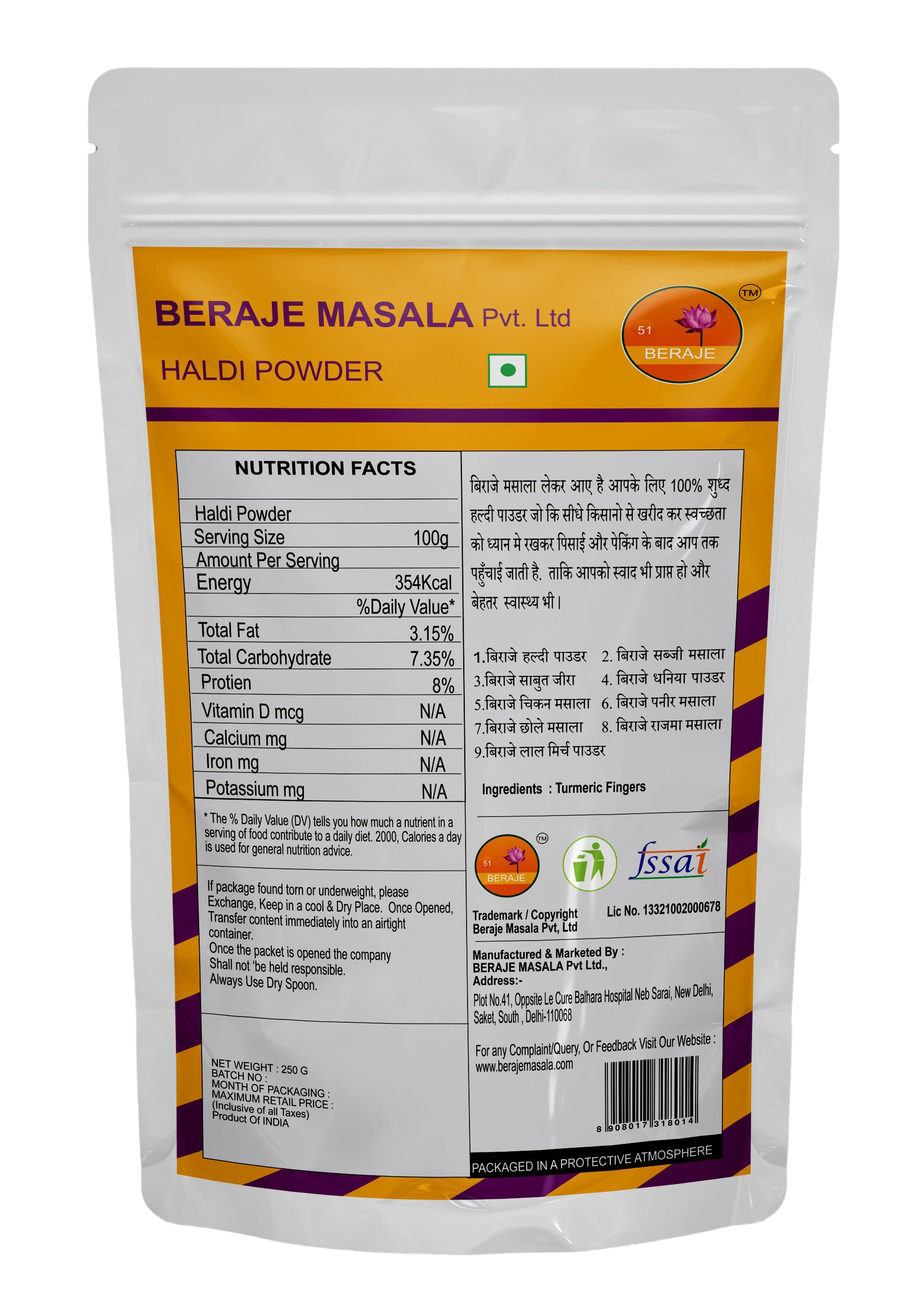 beraje organic Turmeric Powder, haldi Powder 250 G-Gms-1