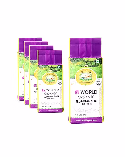 ELWORLD AGRO &amp; ORGANIC FOOD PRODUCTS Telangana Sona Sugar-Free Rice (1 Kg) - Pack of 2-ELWRNR