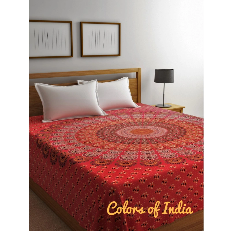 Red Cotton Bedsheet , Cotton Bedding Set , Bedsheet India , Bedspread Queen , With 2 White Pillow Covers , FREE SHIPPING-11271928