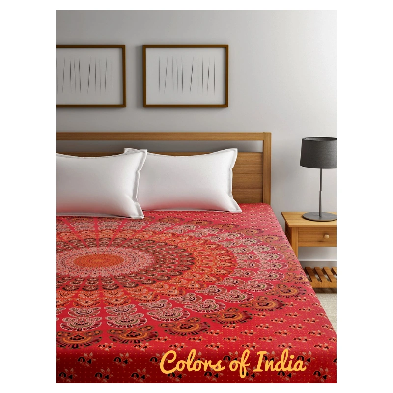 Red Cotton Bedsheet , Cotton Bedding Set , Bedsheet India , Bedspread Queen , With 2 White Pillow Covers , FREE SHIPPING-1