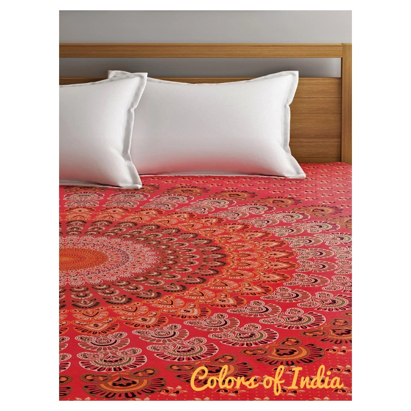 Red Cotton Bedsheet , Cotton Bedding Set , Bedsheet India , Bedspread Queen , With 2 White Pillow Covers , FREE SHIPPING-2