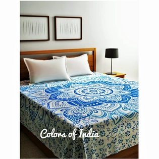 Blue bedspread , Queen size bedsheet , Bedspread Double , With 2 white pillow covers , FREE SHIPPING