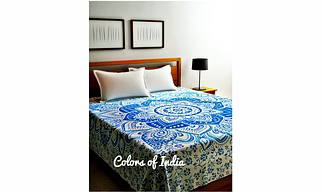 Blue bedspread , Queen size bedsheet , Bedspread Double , With 2 white pillow covers , FREE SHIPPING