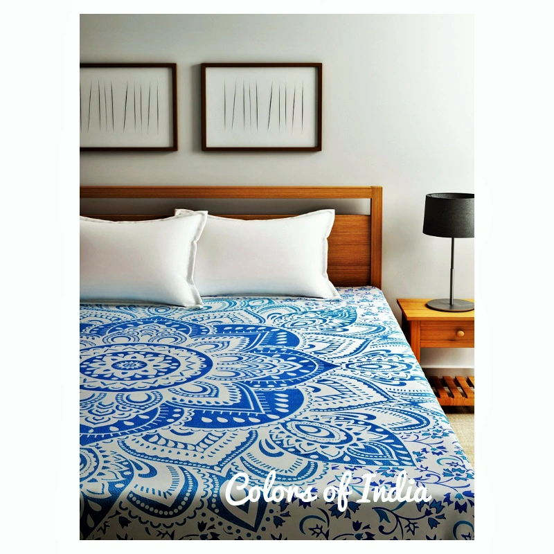 Blue bedspread , Queen size bedsheet , Bedspread Double , With 2 white pillow covers , FREE SHIPPING-1