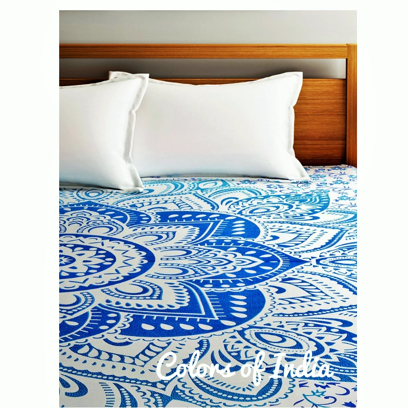 Blue bedspread , Queen size bedsheet , Bedspread Double , With 2 white pillow covers , FREE SHIPPING-2