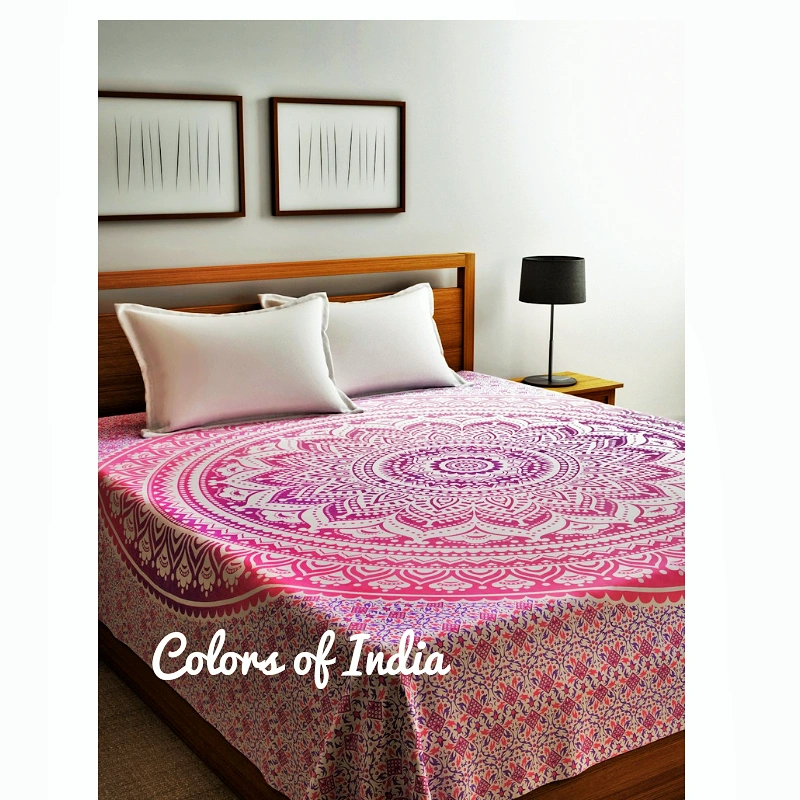 Bedsheets cotton , Queen size sheets , Boho bedframe , Bedroom prints , With 2 white pillow covers , FREE SHIPPING-11272730