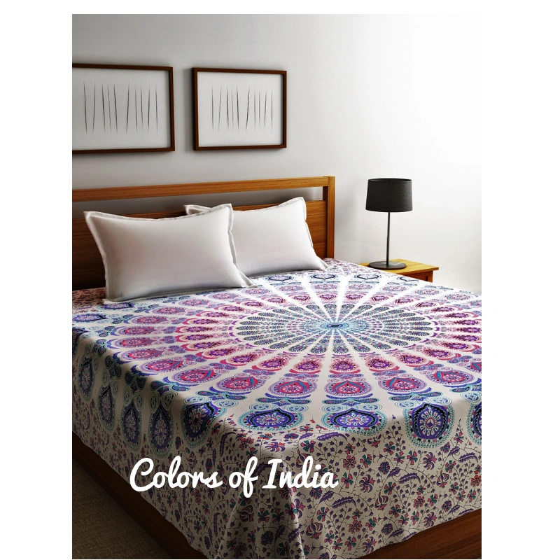 Cotton bedsheets , Bedroom sheets , Mandala sheet , With 2 white pillow covers , FREE SHIPPING-11272734