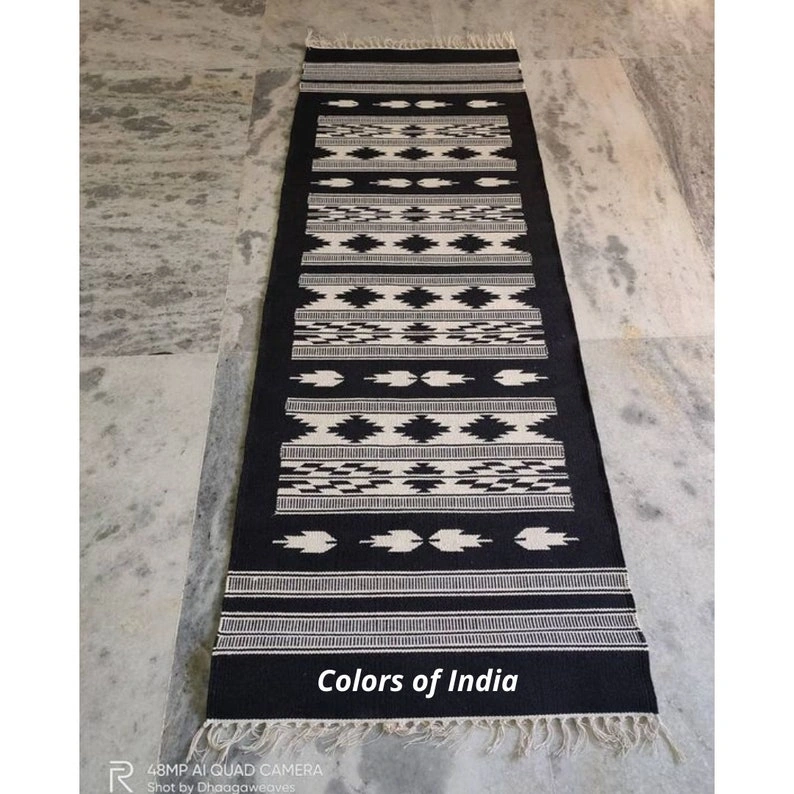 Black and White Rug , Black Rug , Floor Runner , Rug for Office , Washable Rug , FREE SHIPPING-11273950