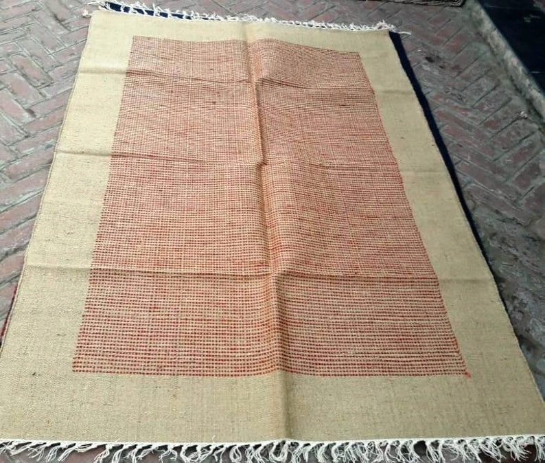 4 Feet x 6 Feet , Jute Rugs for Living Room , Handmade rugs India , Patio Rug , Indian Dhurrie Rug , Washable Rug , FREE SHIPPING-Red Combo-3