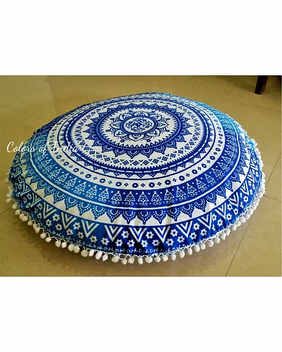 Blue Floor Pillow , 32 Inch Round Pillow Cover , Blue Throw Cushions , Mandala Floor cushion , Round Pillow Cover , FREE SHIPPING-1