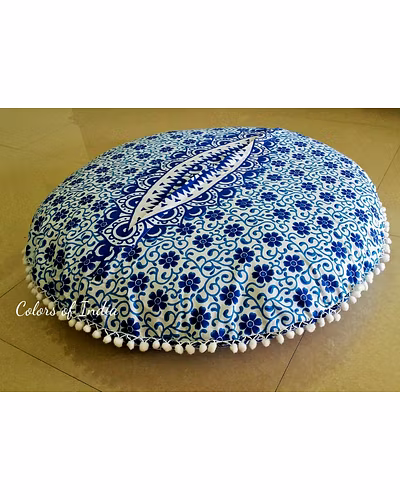 Blue Floor Pillow , 32 Inch Round Pillow Cover , Blue Throw Cushions , Mandala Floor cushion , Round Pillow Cover , FREE SHIPPING-3
