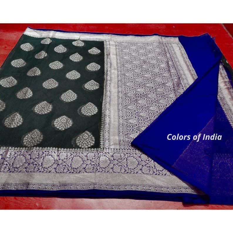 Banarasi georgette saree , Georgette saree with blouse , zari border saree , saree with border , FREE SHIPPING-11296828