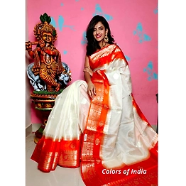 Colors of India Kora banarasi sarees , Kora Silk , Double Border Saree , Banarasi Saree with Blouse Piece , FREE SHIPPING