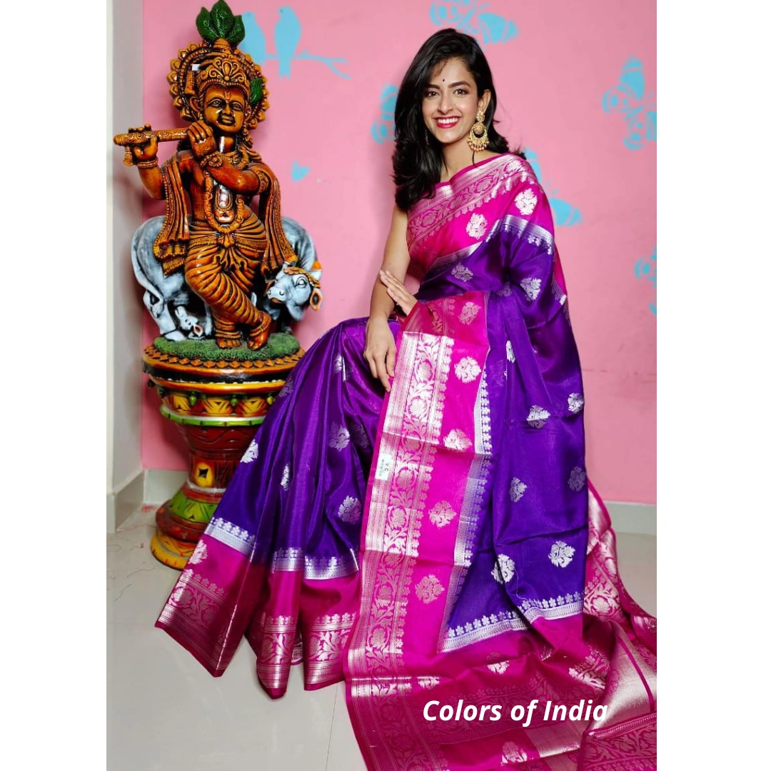 Kora banarasi sarees , Kora Silk , Double Border Saree , Banarasi Saree with Blouse Piece , FREE SHIPPING-11299088