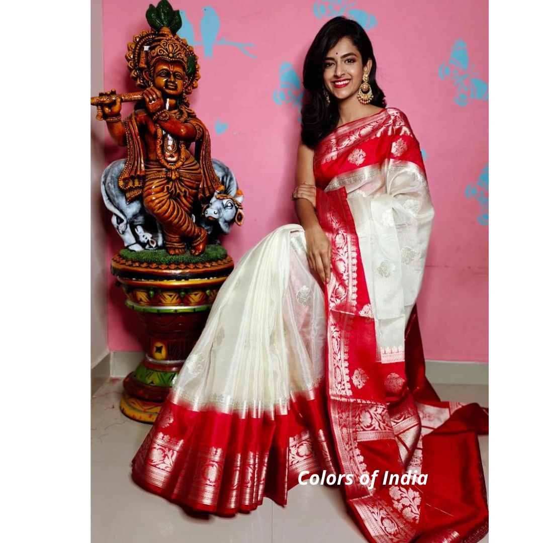 Kora banarasi sarees , Kora Silk , Double Border Saree , Banarasi Saree with Blouse Piece , FREE SHIPPING-11299090