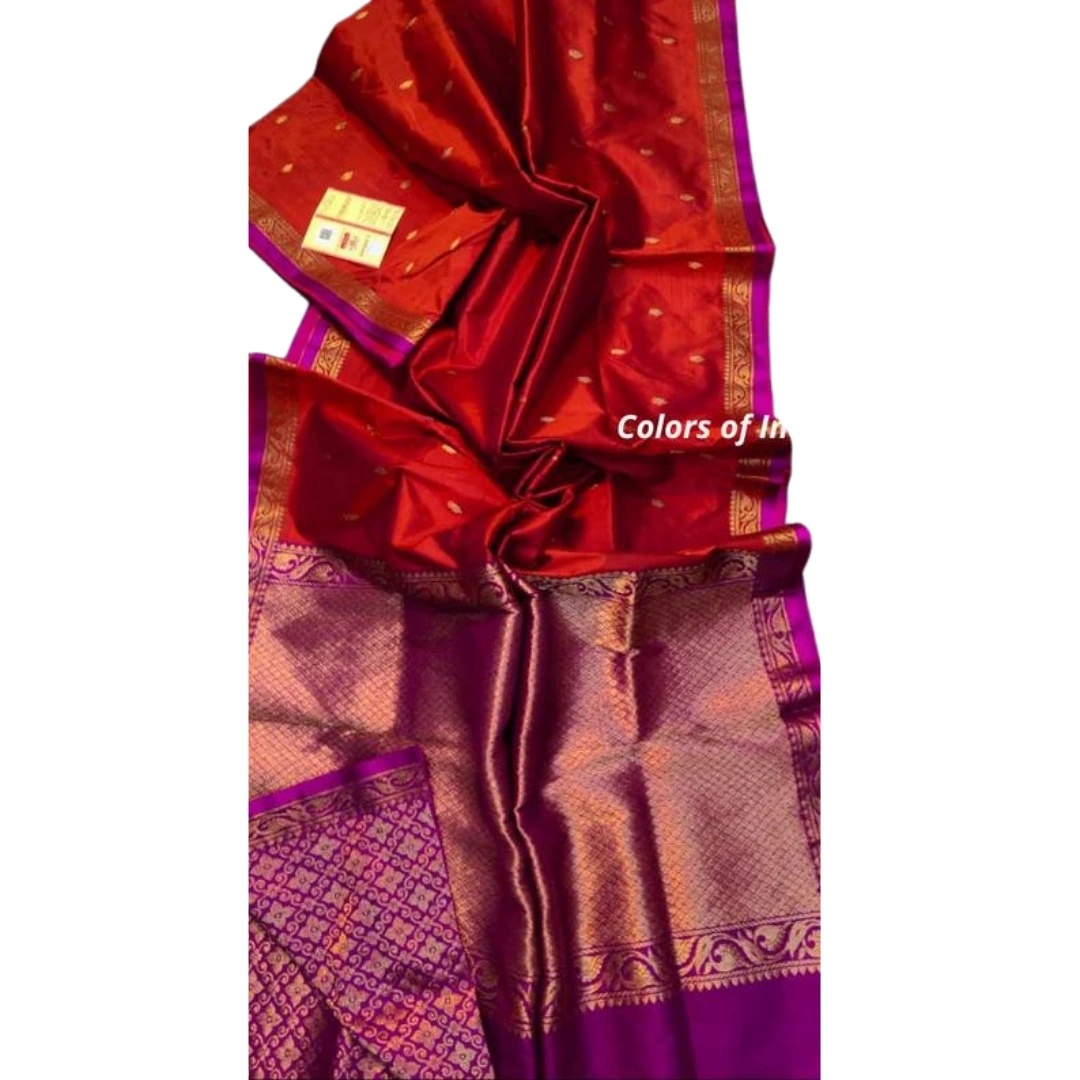 Copper zari saree , Silk saree , Banarasi saree , Plain silk saree , Silk Mark Certified , FREE SHIPPING-11314024