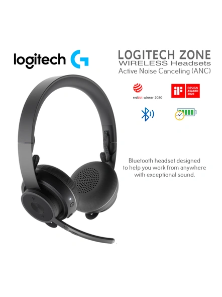 Logitech Zone Wireless Headset Active Noise Canceling Anc Bluetooth Rotatable Boom Mic Technology Immersive Premium Audio Solution Calls And Music Anywhere Certified For Business Twj