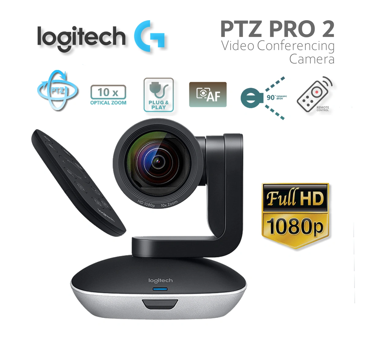  Logitech Cámara de vídeo PTZ Pro 2 USB HD 1080P para