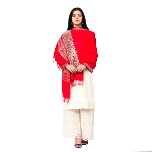 Red Four Side Border Kashmiri Embroidery Pure Wool Handcrafted Shawl