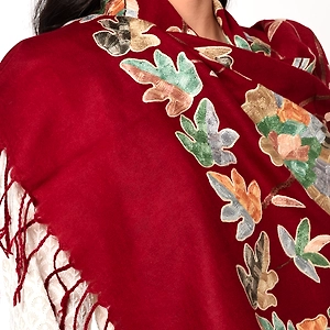 Wedding Kashmir Multicolored Embroidery Pure Wool Shawl With Subtle Colors of Thread Work
