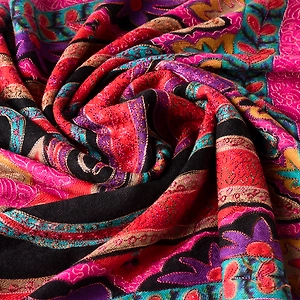 Paisley Printed Hand Tie Dye Shawl With Multicolored Kashmiri Aari Outlining of the Motifs