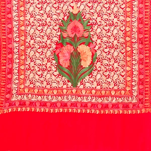 Red Kashmiri Shawl Multicolored Kashmiri Aari Embroidery Flower Jaal