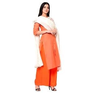 Pure Crepe Chiffon White Dyeable Dupatta With Sequence And Thread Work by The Amritsar Store