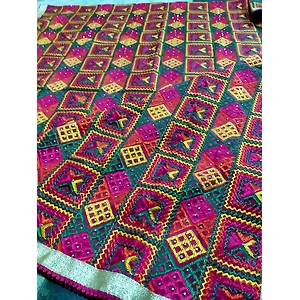 Multicolor Handmade Phulkari dupatta with four sides gotta work