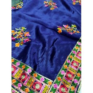 Handmade Intricate Aari Embroidery Buti Work With Four Side Border Dupatta in Green & Navy Shade By The Amritsar Store
