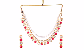 Designer Jewellery Set With Earring Red
