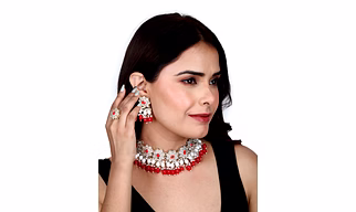 Designer Trendy Red Jewellry With Earring And Finger Ring