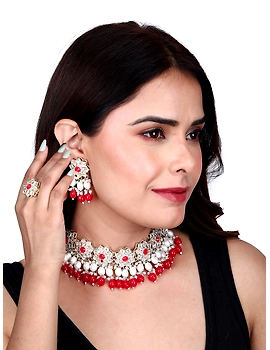 Designer Trendy Red Jewellry With Earring And Finger Ring-DuobleFittindredset-sm