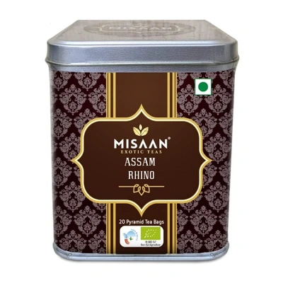 MISAAN Assam Rhino,Black Tea Organic And Natural Assam CTC Granules Rhino Black Tea (20 Pyramid Tea Bags)