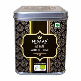misaan assam whole leaf,black tea,pure and organic assam whole leaf black tea (20 pyramid tea bags)