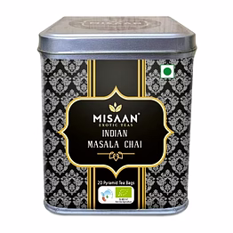 misaan indian masala chai,black tea with spices,organic and natural indian spices (pack of 20 pyramid tea bags)