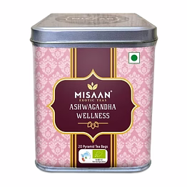 misaan ashwagandha wellness green tea with ashwagandha, turmeric and licorice organic and natural tea (20 pyramid tea bags)