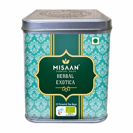 misaan herbal exotica green tea with ginger,tulsi,fennel and lemongrass pure and organic tea (20 pyramid tea bags)