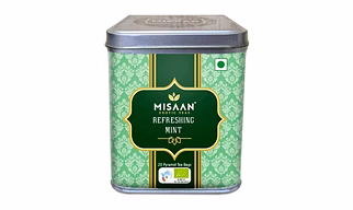 MISAAN Refreshing Mint, Green Tea With Perppermint Organic And Natural Tea (20 Pyramid Tea Bags)
