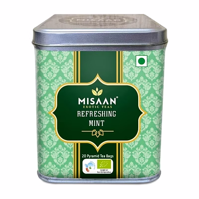 misaan refreshing mint, green tea with perppermint organic and natural tea (20 pyramid tea bags)