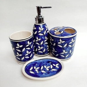 Blue Floral Ceramic 4 pc Bathroom Set