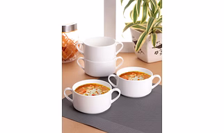 Clay Craft Basic Stacko Soupbowl with Handle 4 Piece Plain White