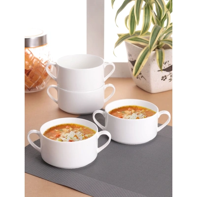Clay Craft Basic Stacko Soupbowl with Handle 4 Piece Plain White