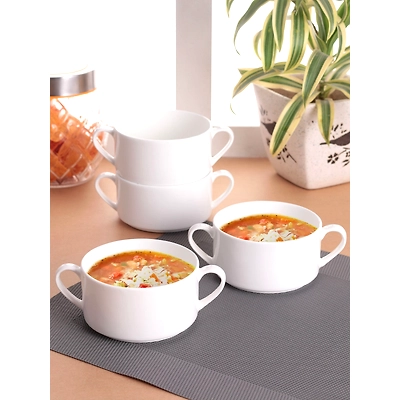 Clay Craft Basic Stacko Soupbowl with Handle 4 Piece Plain White