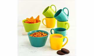 Ceramic Multicolor Munch Snack Set (6 Mugs + 2 Bowls)